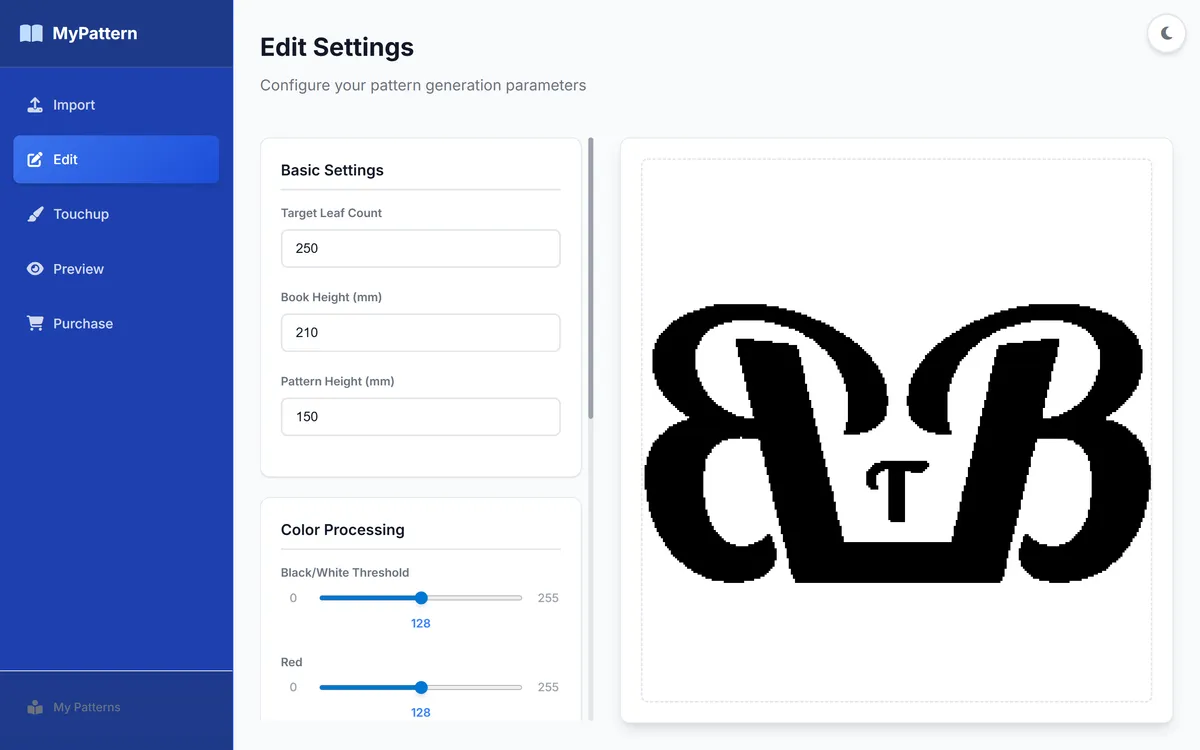 MyPattern - Edit settings and processing