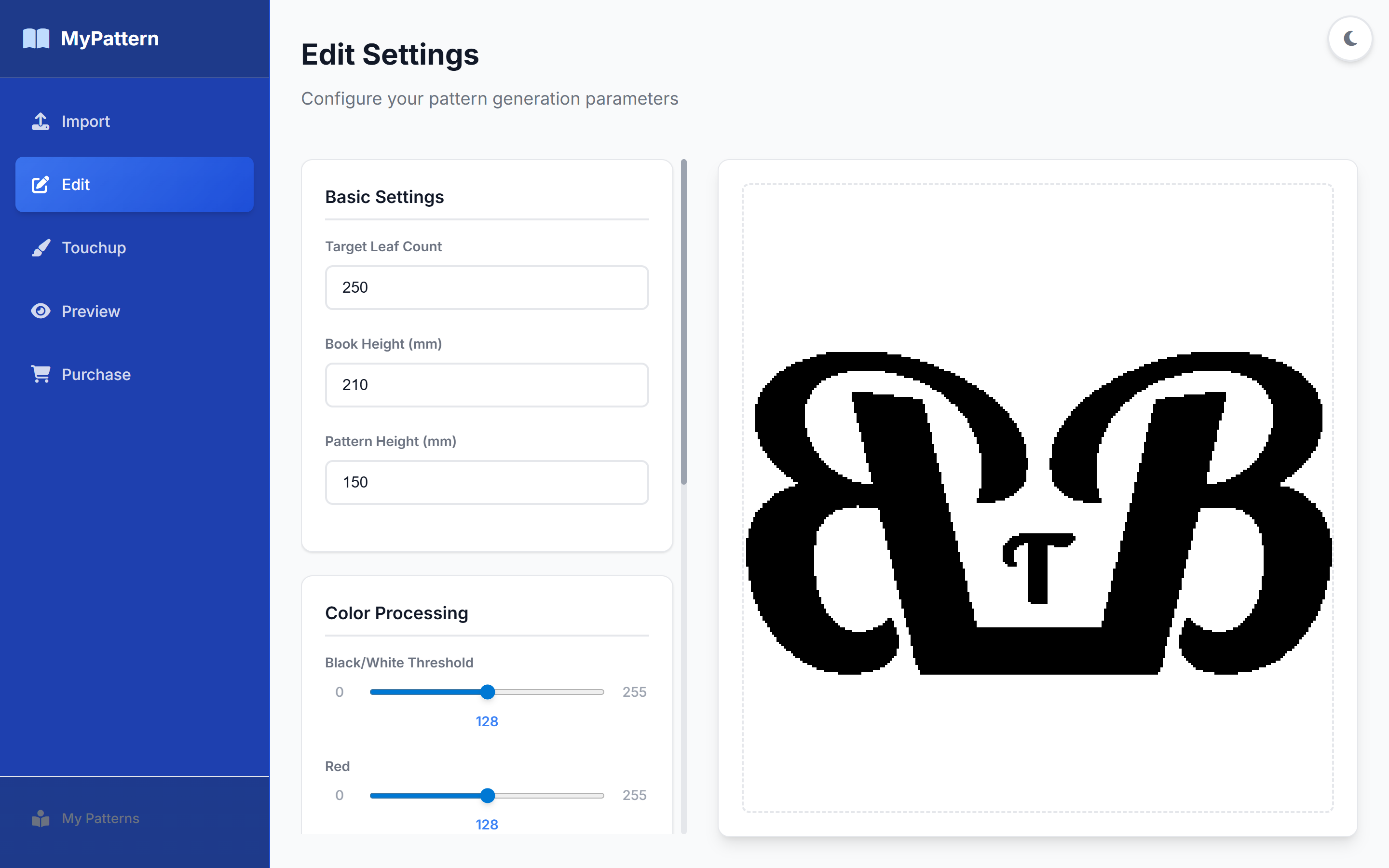 MyPattern - Edit settings and processing